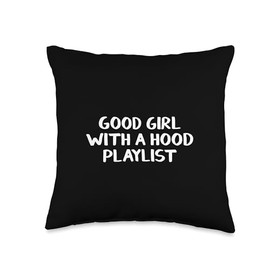 Good Girl With A Hood Playlist Throw Pillow