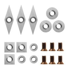 DEEFIINE 18 Pieces Tungsten Carbide Cutters Inserts Set for Wood Lathe Turning Tools Include 11 mm Square with Radius, 12 mm and 8.9 mm Round, 30 x 10 mm Diamond with Pointed Point,6 Pieces screws.