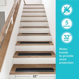 LifeGrip Anti Slip Traction Treads with Glow in Dark Stripe (5-Pack), 6" X 32", Best Grip Tape Grit Non Slip, Outdoor Non Skid Tape, High Traction Friction Abrasive Adhesive for Stairs Step