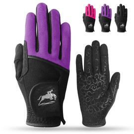 Women's Horse Riding Gloves Stretchable Equestrian Gloves Horseback Youth Girls Anti Slip Touch Screen Breathable Lightweight for Biking Cycling Gardening Outdoor Fit All Seasons (Dark Purple, Large)