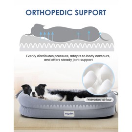 bilypaws Orthopedic Dog Bed for Large Dogs, Chew-Resistant Pet Sofa Bed with Egg Crate Foam, 4-Sided Bolster, Removable Washable Cover & Anti-Slip Bottom, Large Gray