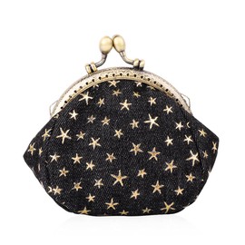 Oyachic Five Pointed Star Coin Purse,Denim Change Pouch,Wallets Buckle with Kisslock Clasp,Coin Holder,Clutch Handbags for Women Ladies,Black