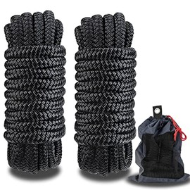 MARINE SYSTEM Double Braided Nylon Dock Lines Ropeï¼1/2 Inch x 15 FT Dock Line with 12 Inch Eyelet for Mooring Boats, Black (2 Pack)