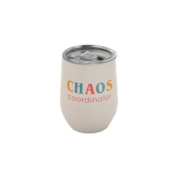 Pearhead Chaos Coordinator Stainless Steel Wine Tumbler with Press-In and Slide Locking Lid, Mother’s Day Stemless Wine Glass Tumbler Mug, New Mom Accessory, 12oz