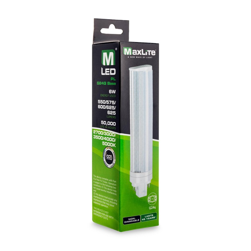 Maxlite 6PLG24QCS 6W LED Plug in Lamp, CCT Selectable, Non-Dimmable,