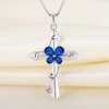 YL Women's Butterfly Cross Necklace Sterling Silver Created Sapphire Leaves