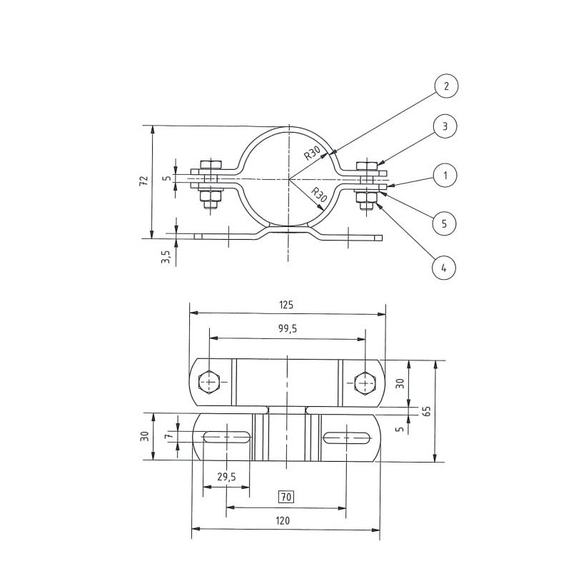 Traffic Sign Pipe Clamp for Posts 60 mm/Hole Spacing 70