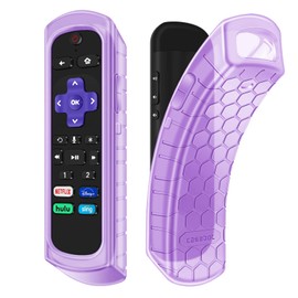 CaseBot Case for Roku Remote RCC1R (2024)/ Roku Ultra 4K 4800R (2020)/ 4670 (2019)/ 4661 (2018)/ 4660 (2017), Roku 1/2/3/4 Remote-Honey Comb Anti-Slip Shockproof Silicone Cover, Purple Glow