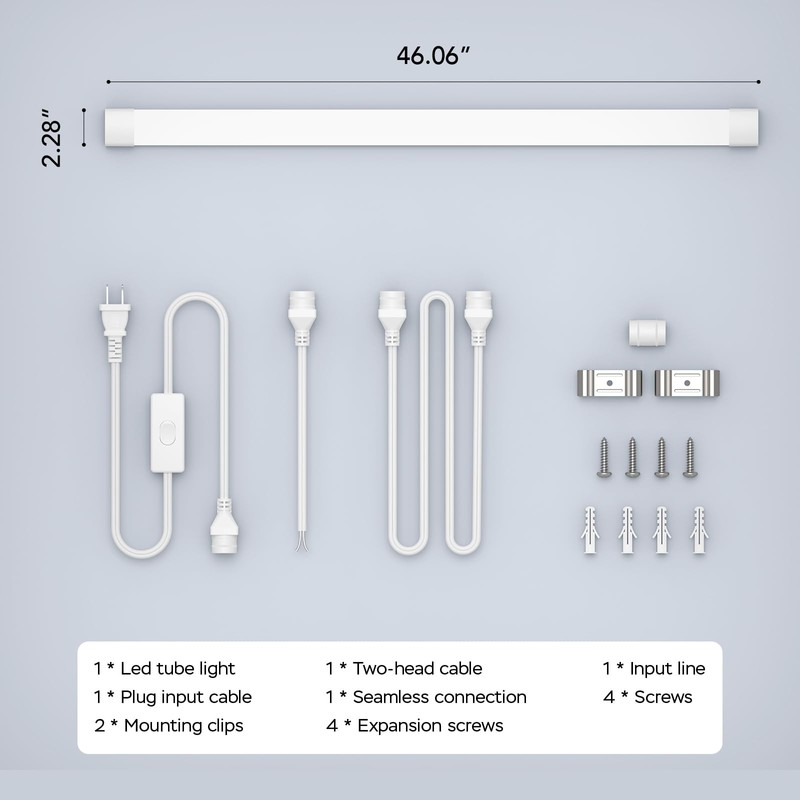 Modlicht Plug in Light Fixture, 4FT Linkable 5000K Plug-in Ceiling