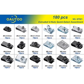 OAUTOO 180pcs Extruded U-Nuts Quick-Select Assortment for Body Bumper Fender Engine Radiator Air Deflector Lamp Splash Shield Support Nut