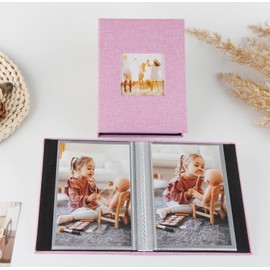 Artmag Mini Photo Album 4x6 50 Pockets 2 Pack, Linen Cover with Front Window Album Hold 100 Vertical Photos for Family Wedding Baby Children (Pink)