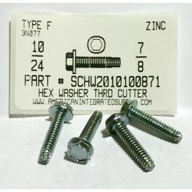 AMERICANINTEGRATEDSUPPLY.COM #10-24x7/8 Hex Washer Head Thread Cutting Screws Type F Steel Zinc Plated (50)