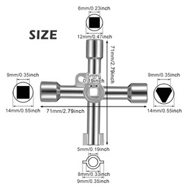 Control cabinet key, 2 pieces, 4-sided wrench, square wrench, multifunctional key, torque wrench, cross key, 4-way key for electric cabinet, gas meter cabinets