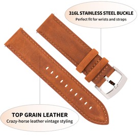 CORROPELLE Watch Band, Genuine Leather, Quick Release, 0.75, 0.7, 0.87, 0.8, 0.87, 0.87, 0.87 inches (18, 19, 20, 21, 22 mm), No Tools Required, Retro, Elegant, Crazy Horse Leather, Sweatproof,