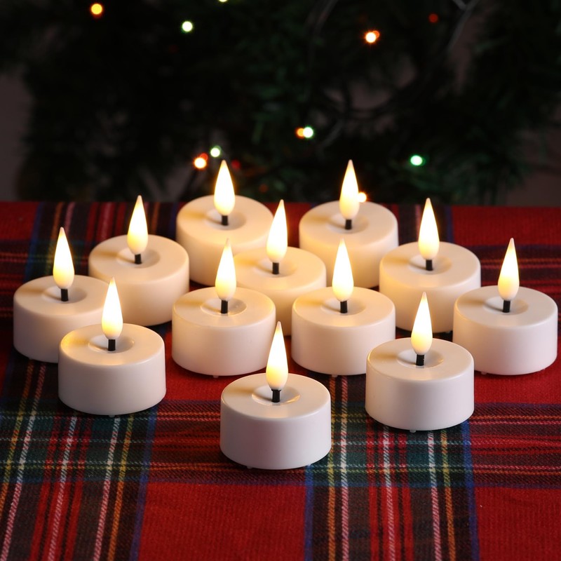 Eywamage White LED Tealights with Remote Batteries, Flickering Flameless Tea