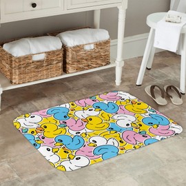 Jbofyee Colorful Rubber Ducks Bath Mat Non-Slip Soft Microfiber Bathroom Rugs Washable Bathmat, Carpet Rug Entryway Cute Ducky Decor for Tub Shower Room Floor, 24x16 Mat