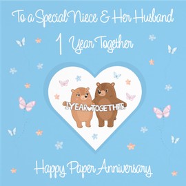 Hunts England - Niece & Husband 1st Anniversary Card - 1 Year - Paper Anniversary - Romantic Meadows - Fun Card - First Anniversary Card For Niece And Husband