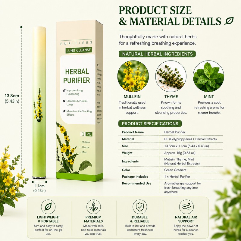 Lung Cleansing, Mullein Herbal Diffuser Pen, Non Electric Herbal Purifier,