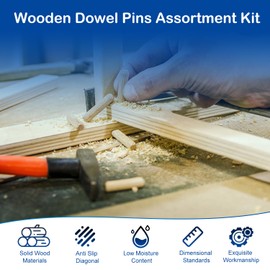230Pcs Wood Dowels Kit in 9 Sizes, 1/4", 5/16", 3/8" Fluted Wooden Dowel Pins Pegs Assortment Kit, Twill Grooved Hard Wood Crafts Dowel Pegs Pin for Crafts, Furniture, DIY Manual and Carpentry