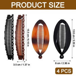 Pack of 4 Banana Clips, Banana Clip, Non-Slip Vintage Banana Clip for Women, Thick and Thin, Long, Curly, Straight Hair, Ponytail, Fishtail, Banana Hair Clip for Fashionable Hairstyles