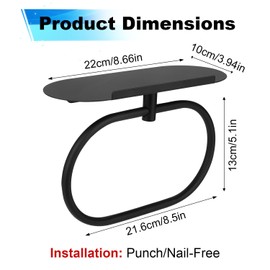 Hand Towel Ring with Shelf, Stainless Steel Towel Holder Wall Mounted Bathroom Storage Accessory for Bathroom and Kitchen (Matte Black)