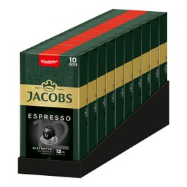 Jacobs Espresso Ristretto 12 Coffee Capsules, Nespresso* Compatible Capsules, Fine-Pored Crema, Intensity 12/12, Pack of 100 (10 x 10 Drinks)