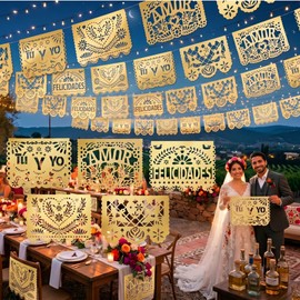 6 Pack Papel Picado Wedding Banner Gold, 120 ft Plastic Flags