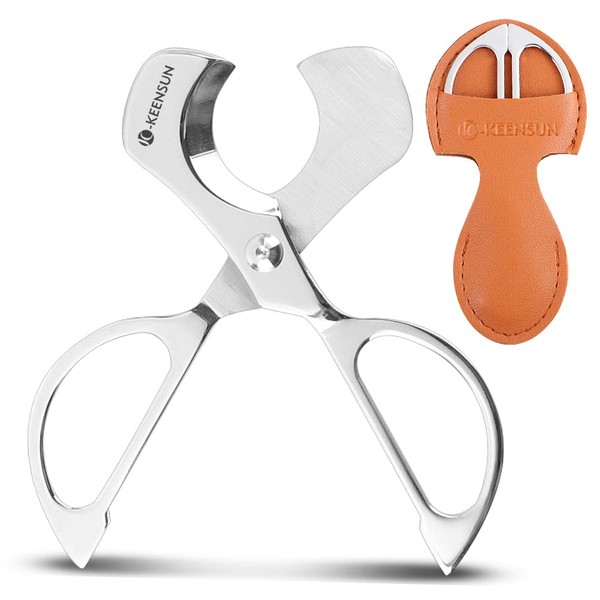 KEENSUN Cigar Scissors Cutter, Stainless Steel Guillotine Double Blade Straight Cut Scissors (Silver) with Leather Case Cigar Accessories for Cigars(2.09" Handle Width)