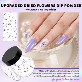 Aokitec Dip Powder with Purple Dried Flowers, 1OZ Nail Dipping Powder for Nail Decoration DIY Nail Art, Nail Powder for Nail Starter & Professional Home Salon Use, Layer on any colour Dip Nails