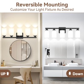 5-Light Bathroom Light Fixtures, 31" Modern Vanity Lights Over Mirror with Milky White Glass Shade, Matte Black Light Fixture, Classic Wall Light Fixture for Mirror Living Room Cabinet Bedroom Porch