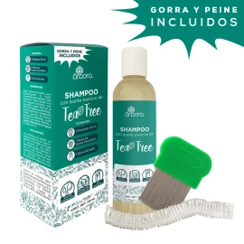 Shampoo con Tea Tree | Con Aceite de TEA TREE y Extracto de NEEM | INCLUYE GORRA Y PEINE DE ACERO INOXIDABLE | Con Aceites y Extractos Naturales | SIN