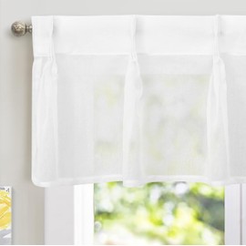 DriftAway 52 Inch Width Pinch Pleated White Sheer Kitchen Curtain Valances for Bedroom Living Room Bathroom Light Filtering Back Tab 16 Inch Length Short Window Topper 1 Panel