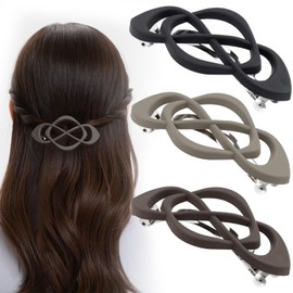 YUANYIJIA 3 Pcs Vintage Barrettes for Thick Hair, Non-Slip Strong Hold Grip Flat Claw Clip, French Hair Clips, Large Barrettes for Women (Black+Brown+Khaki)