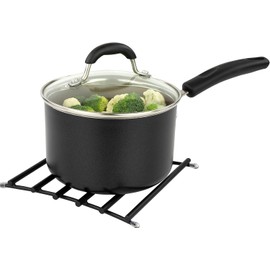 FitWell Heat-Resistant Steel Dining Protector Modern Metal Trivet for Kitchen Table, Holds Hot Pots & Cast Iron Cookware, Trivet for Serving and Organization of Hot Dishes in Kitchen (Black)