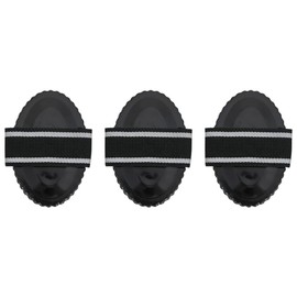 vidaXL Curry Combs 3 pcs - Black Steel Horse Grooming Tools for Loose Hair, Mud, Scurf Removal, with Serrated Edges, Oval Shape - 16x10.5x2 cm