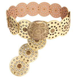 Putcuku Wide Disc Belts for Women Vintage Western Waist Belt Concho Leather Disk Belt Boho Belt (Gold-M)