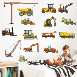 Eutecado Construction Cars Wall Decals Truck Tractor Wall Stickers for Boys Room, Cartoon Vehicles Stickers Cars Excavator Crane Wall Decals Toddler Boy Room Decor for Nursery Classroom