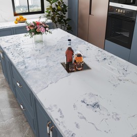 Yenhome Countertop Contact Paper Waterproof Marble Contact Paper Peel and Stick Countertops Vinyl Wrap 17.7"X118" Blue White Marble Contact Paper for Desk Table Cabinets Kitchen Countertop Backsplash