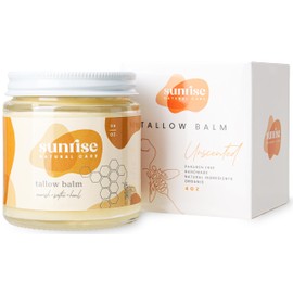 Sunrise Natural Care Honey and Tallow Balm - Body and Face Moisturizer - 100% Grass Fed Beef Tallow - 4 Ounces - Unscented (no essential oils)