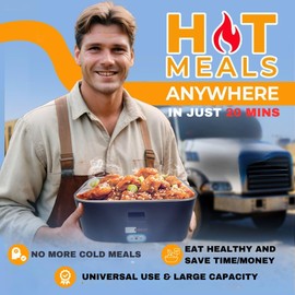 FORABEST Heated Lunch Box – 80W Electric Lunch Box for Adults, 12V/24V Car & Truck + 110V/220V for Office & Travel – Portable Food Warmer with 2 Stainless Steel Containers, Utensils & Carry Bag