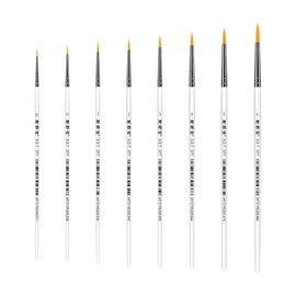 XDT#377 Fine Detail Artist Paint Brush 8 Piece Set Medium Stiff Nylon Hair Short Handle #00#0#1#2#3#4#5#6, Micro Detail Paint Brushes for Painting, Acrylic Oil Watercolor