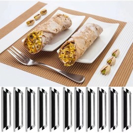 AMBESTAR 10 Pack Croissant Baking Forms 5 Inch + 10 Pack 5 Inch Cannoli Tube Moulds Kit, with Blue Pastry Bags Reusable, Cleaning Brush and Quality long Cream Icing Piping Tip for DIY Croissant Rolls