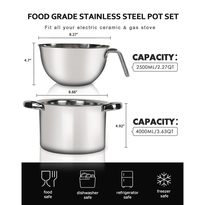 Marsheepy Double Boiler Pot Set, 2500ML（2.3QT） Mixing Bowl for Chocolate