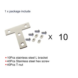 10 Sets Aluminum Extrusion T Brackets 10Pcs 2020 Aluminum Profiles Joint Brackets Plate Connector with 40Pcs M5 T Slot Nuts and Bolts for T Slot Rail 2020 T Slot Aluminum Extrusion