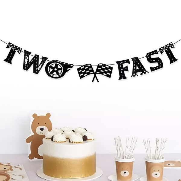 Two Fast Banner, Black Two Fast Birthday Banner Garland Racing