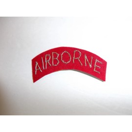 b9790 WW 2 US Army Airborne Tab Silver Bullion on red PIR Parachute A7B17