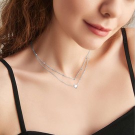 HUKKUN Heart Layered Necklaces for Women 925 Sterling Silver Heart Pendant Layered Choker Necklaces Jewellery Gifts for Women Girls