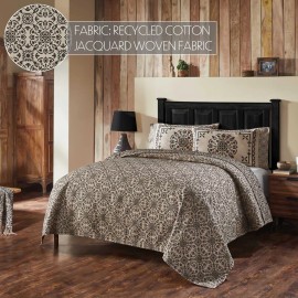 VHC Brands Custom House Black Tan Jacquard Queen Coverlet 94x94 Cotton Medallion VHC Brands