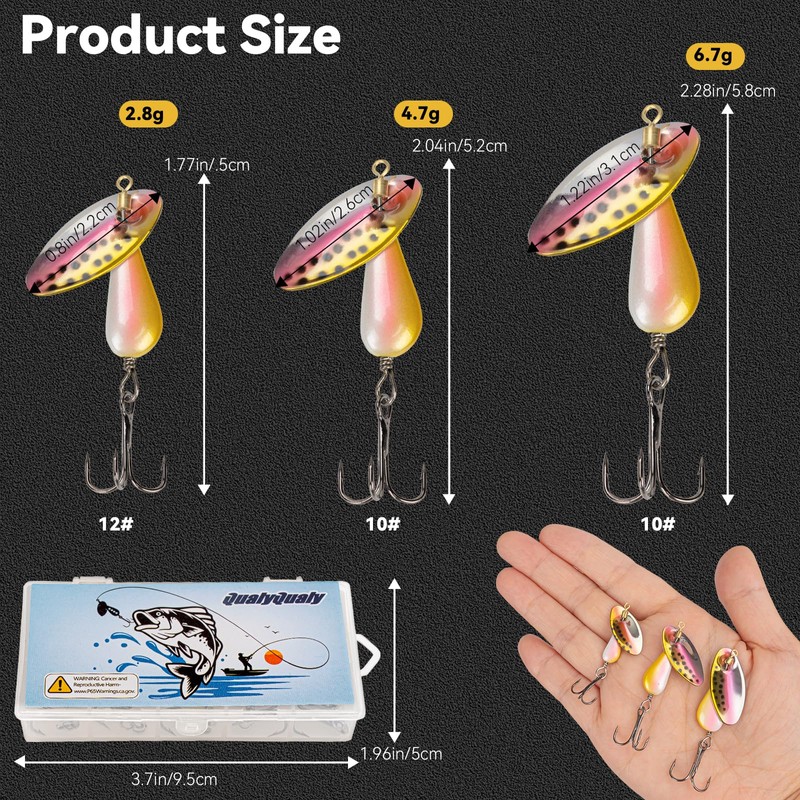 QualyQualy Trout Lures Fishing Spinnerbaits 5pcs Brass Hard Metal Spinner