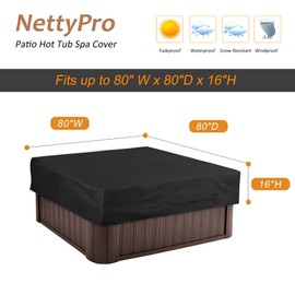 NettyPro Hot Tub Cover Protector Waterproof Outdoor SPA Cover Cap for Square Hot Tub, 80 x 80 inch, Black